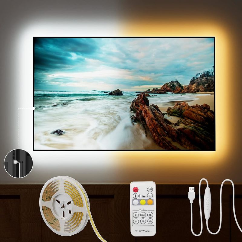 COB LED Strip Light CCT Tunable 560LEDs CRI90 2m Dimmable 2700K-6500K 24V LED Tape Lights Kit untuk Kamar Tidur Di Bawah Lemari