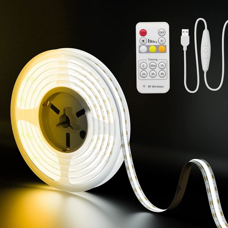Hongtop COB Led Strip Lampu 5V USB 6.56ft/2m 640LEDs Sentuh Stepless Dimmable 6000K Putih 13W