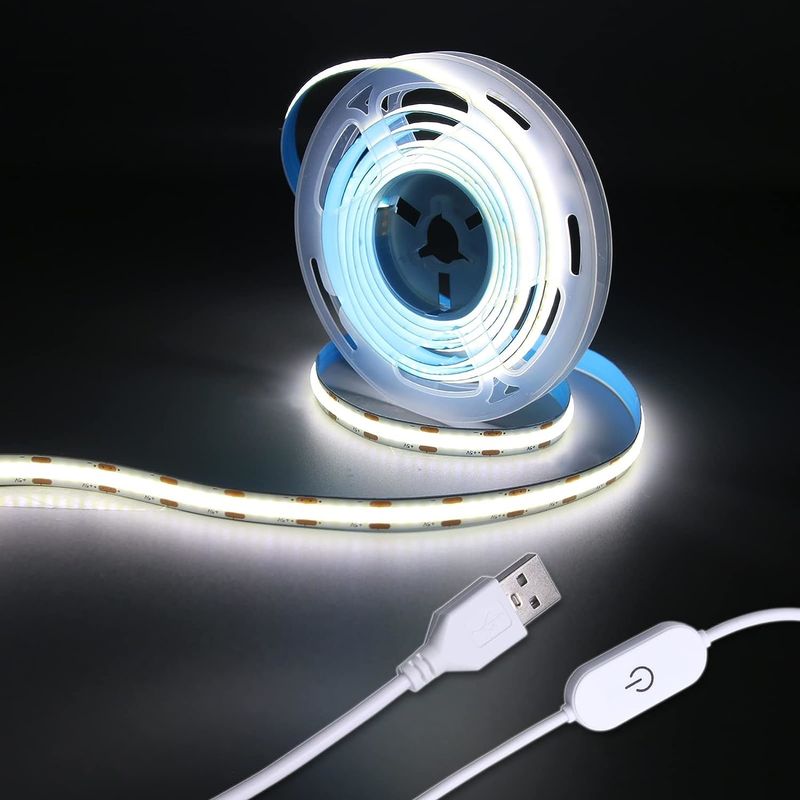 Hongtop COB Led Strip Lampu 5V USB 6.56ft/2m 640LEDs Sentuh Stepless Dimmable 6000K Putih 13W