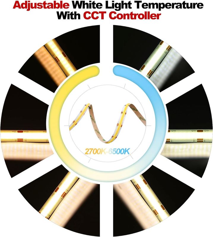 560LED COB LED Strip 90 CRI CCT Fleksibel COB 3M Dengan Adapter Dan Mini RF Controller