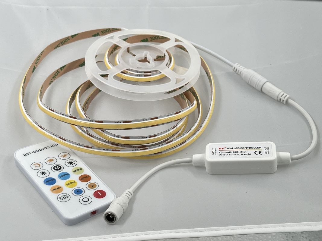 90 CRI COB 560leds CCT Dimmable LED Strip 8mm PCB Untuk Menghemat Energi Lampu Ramah Lingkungan Di Eropa