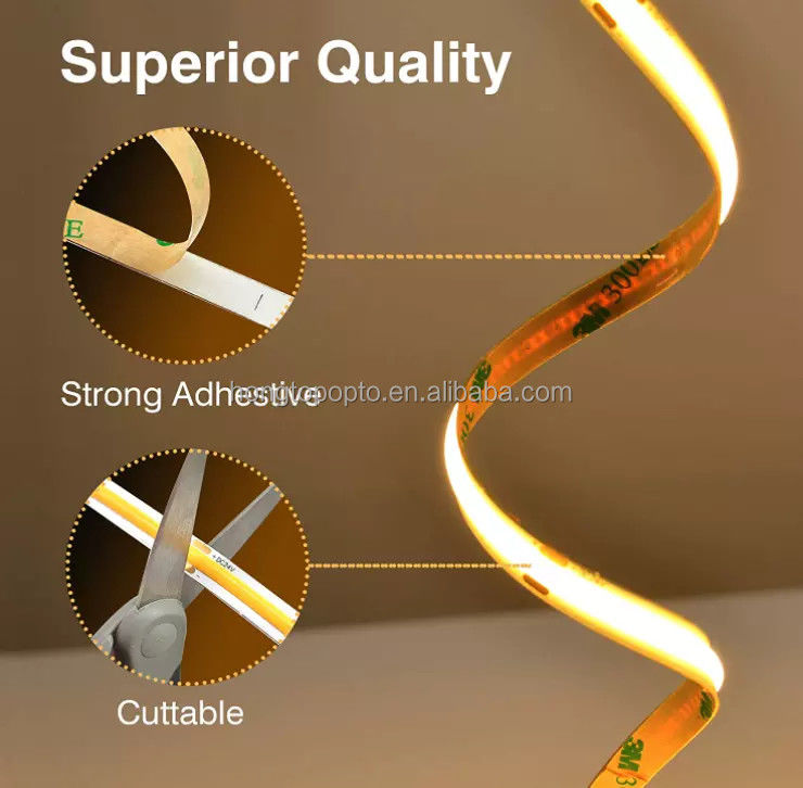 COB LED Strip 320leds 2024 jual panas Cuttable 12VDC CRI90 3000K 2700K 4000K 6000K COB led strip untuk ruang tamu