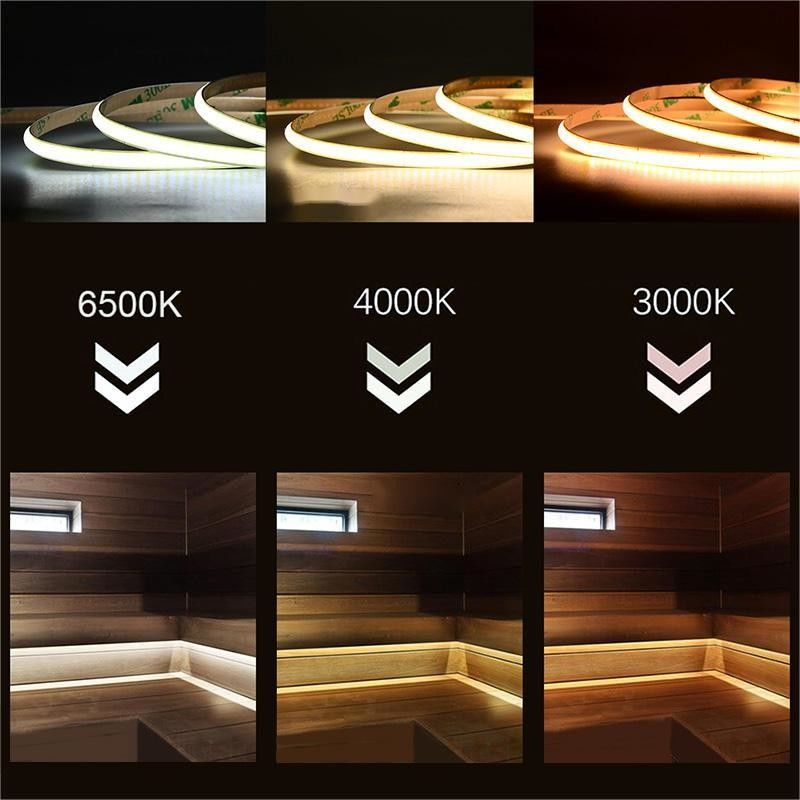 300 leds Dampproof Disesuaikan 90Ra No-voltage COB LED Strip Dengan 4cm Cutting Length Untuk Pencahayaan Rumah
