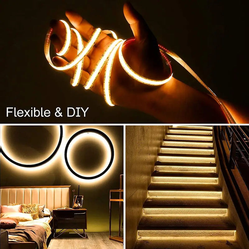 300 leds Dampproof Disesuaikan 90Ra No-voltage COB LED Strip Dengan 4cm Cutting Length Untuk Pencahayaan Rumah