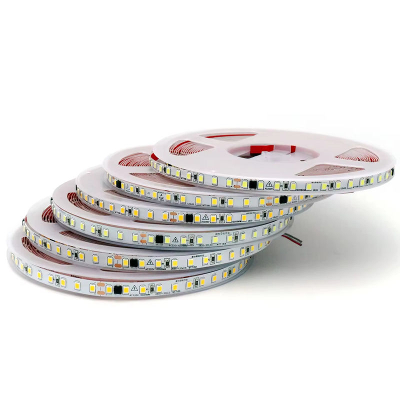 IP20 2835 220v LED Light Strip Tegangan Tinggi 8MM 120led/M 240led/M Kecerahan Tinggi 2835 Self Adhesive Di Eropa