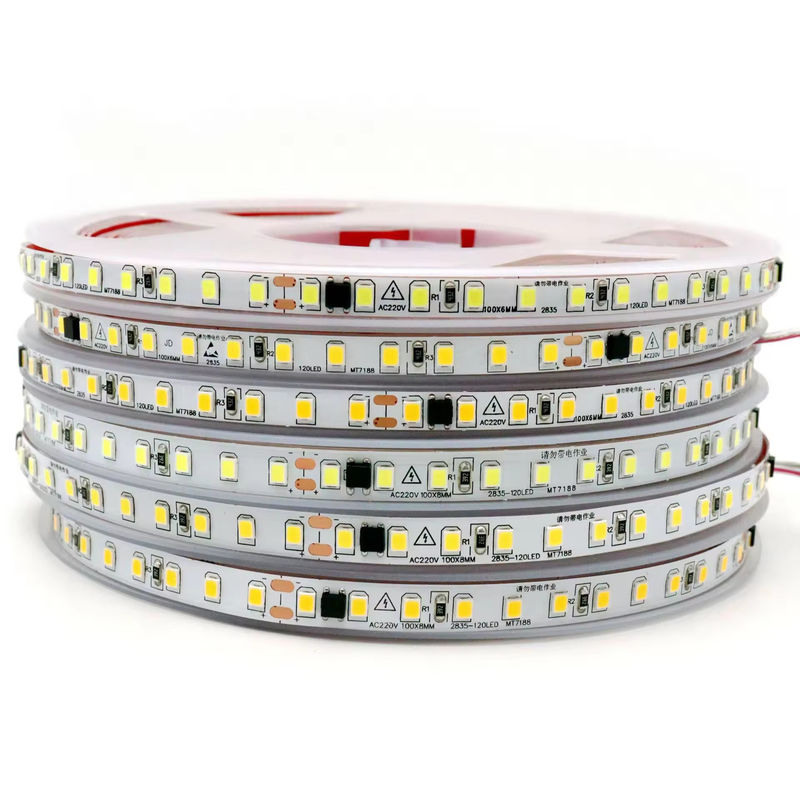 IP20 2835 220v LED Light Strip Tegangan Tinggi 8MM 120led/M 240led/M Kecerahan Tinggi 2835 Self Adhesive Di Eropa