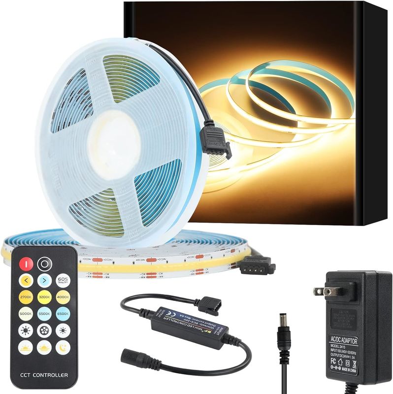 COB LED Strip Lampu CCT (2700K-6500K Tunable) 2M 560LEDs/m CRI90 Led Tape Light Kit dengan kotak paket led strip untuk Rumah