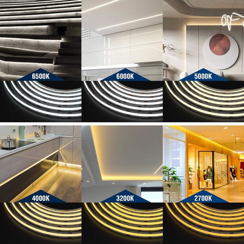 COB LED Strip Lampu CCT (2700K-6500K Tunable) 2M 560LEDs/m CRI90 Led Tape Light Kit dengan kotak paket led strip untuk Rumah