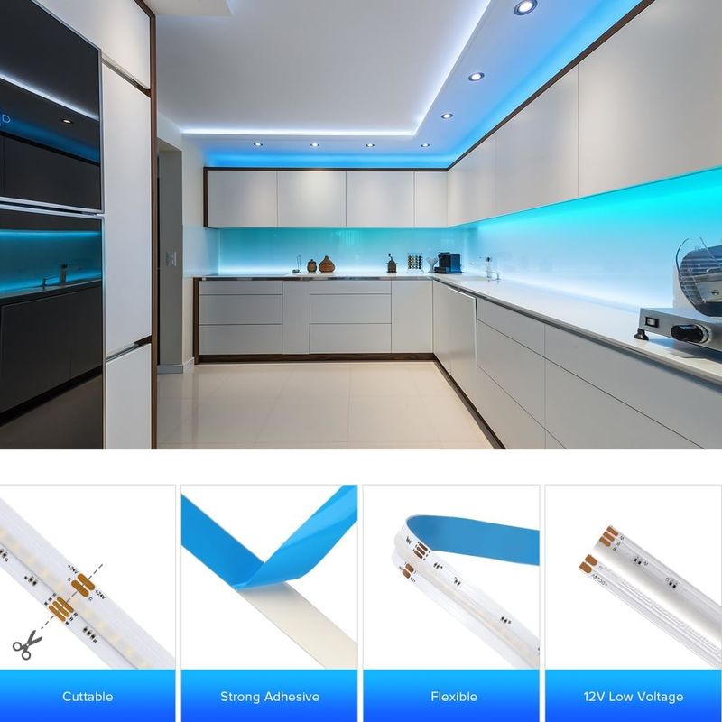 Strip LED RGBW COB 19W dimmable dengan 784 LED/m IP20 Rating dan DMX512/RF/Bluetooth/WiFi Control