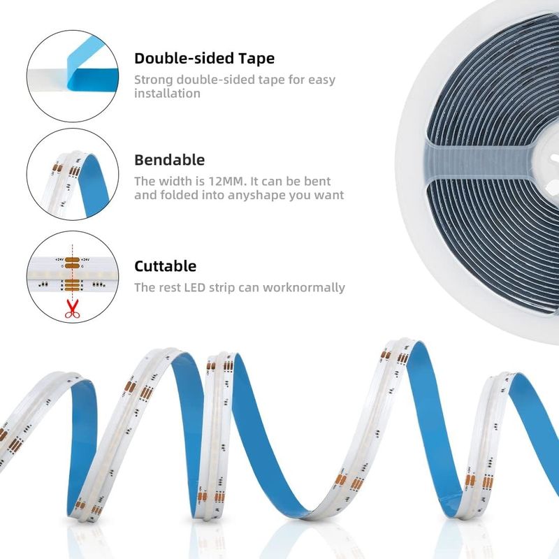 Strip LED RGBW COB 19W dimmable dengan 784 LED/m IP20 Rating dan DMX512/RF/Bluetooth/WiFi Control