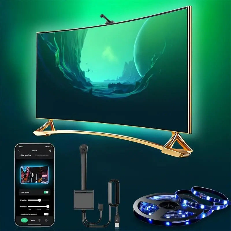 WiFi LED TV Backlight Dengan Sensor Untuk 55-75 Inch TV Dan PC RGBIC App Control Kompatibel Dengan Alexa Dan Asisten Google