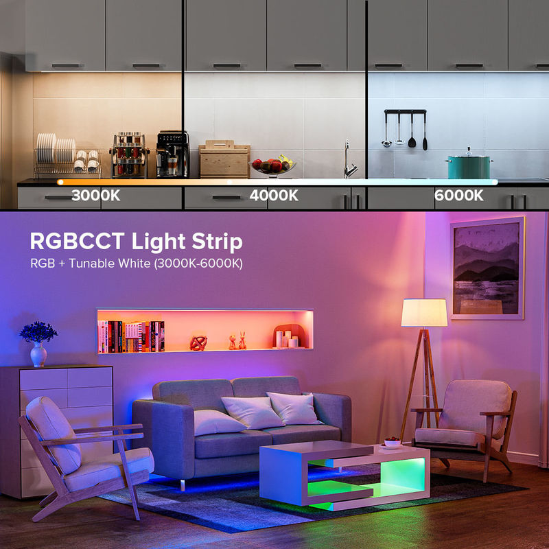 Ultra Bright 840 LEDs/m 24V DC COB LED Strip Light 12mm Wide PCB Untuk Pencahayaan Rumah dan Komersial
