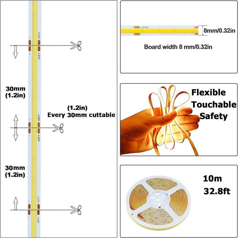 Dekorasi Indoor Outdoor COB Lampu Strip LED CRI Tinggi 280 320/480 Remote Control