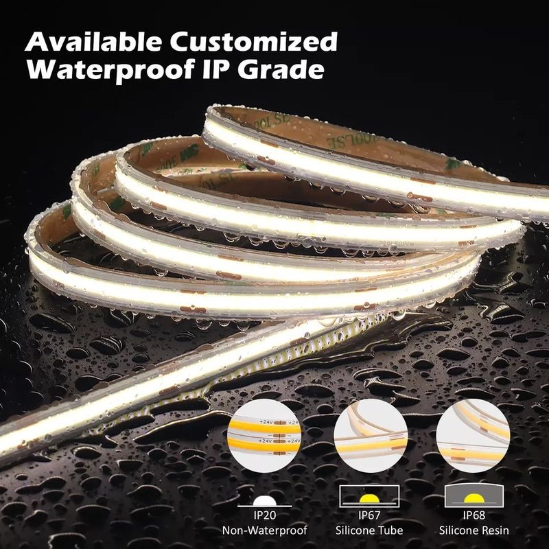 12V 24V Waterproof IP65 IP67 IP68 CRI90 Dimmable 5M Flexible COB LED Strip untuk Indoor Outdoor