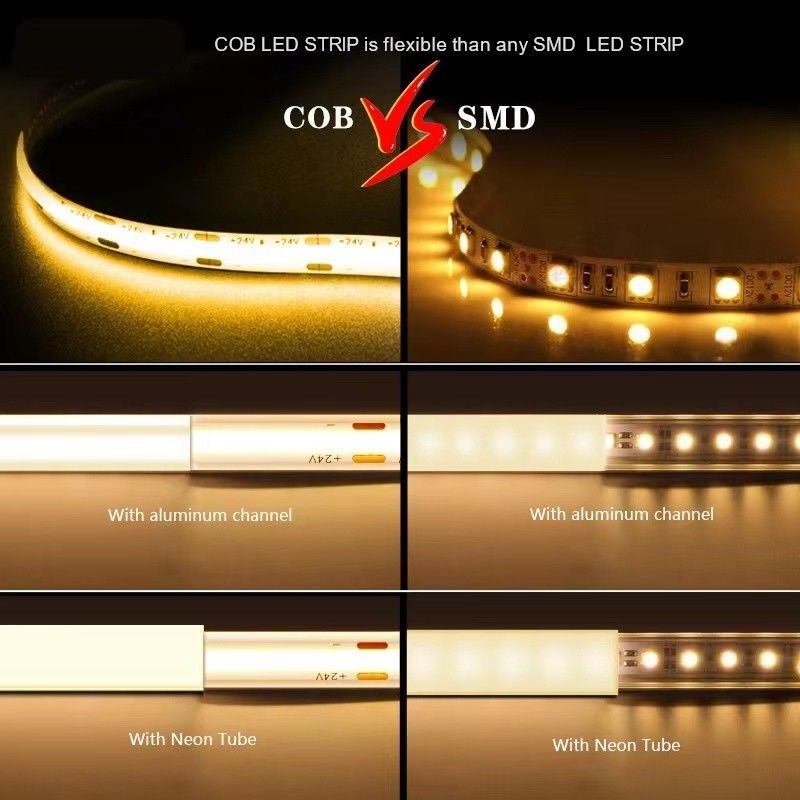 12V 24V Waterproof IP65 IP67 IP68 CRI90 Dimmable 5M Flexible COB LED Strip untuk Indoor Outdoor