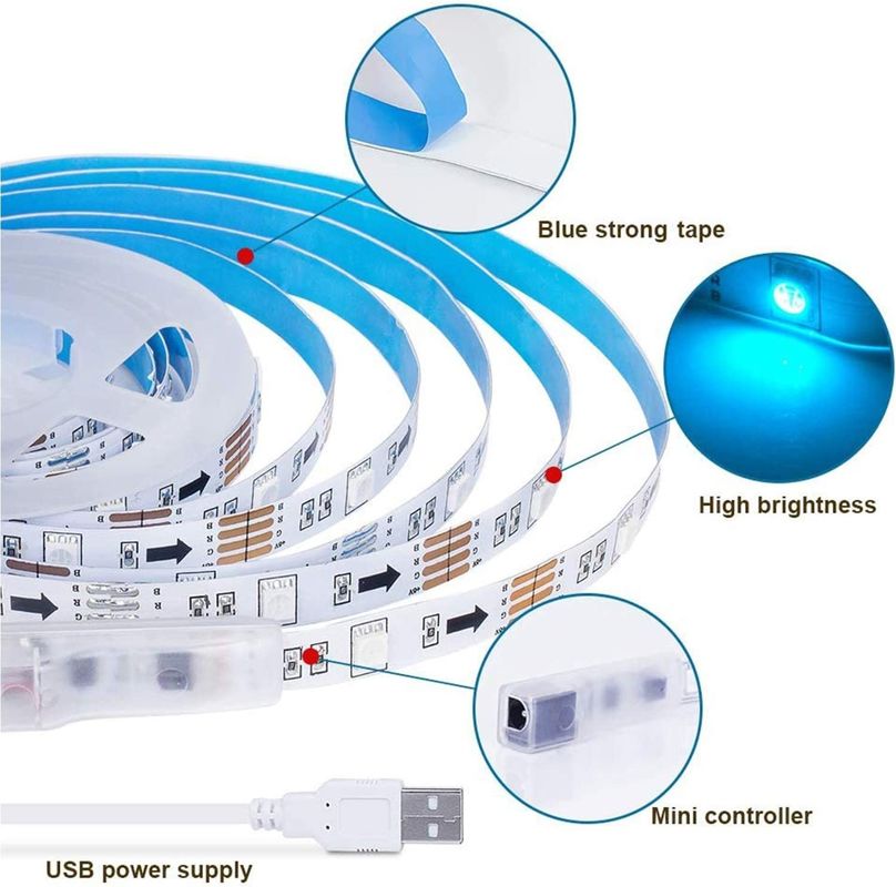 Smart LED Strip untuk Dekorasi 12V 5V USB Control Musik Sync dan RGB Suhu Warna