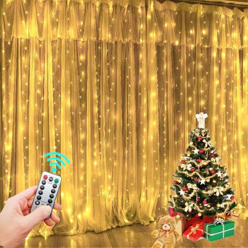 3500K Warm White LED Curtain Light untuk Dekorasi Kamar Tidur 3x2.4m 240d USB Power Modes