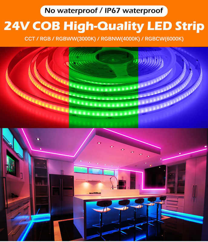 Pita LED 5 M/lot Smd 320 384 840LED/M Strip Led Cob Fleksibel Tahan Air Dc 24V Ra90 RGBCCT 3000K 4000K 6000K