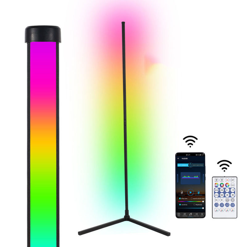 Lampu lantai dekoratif dengan perubahan warna RGB dan shade kaca logam
