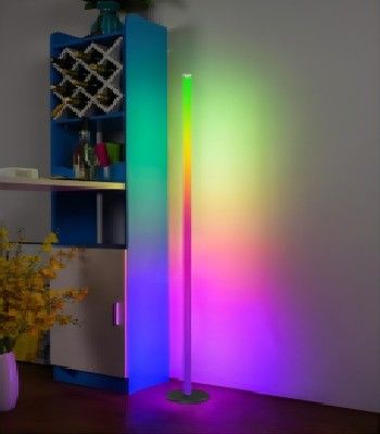 Lampu lantai dekoratif dengan perubahan warna RGB dan shade kaca logam