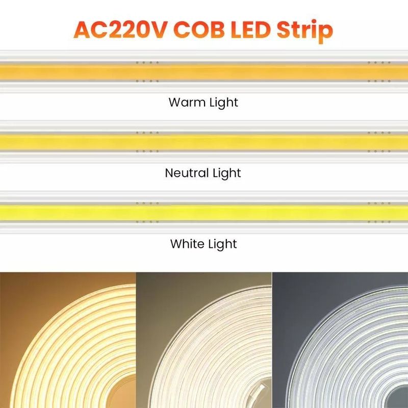 220v 280LEDs/m Putih/Putih Panas/Nutral Putih COB LED Strip CE RoHS 100m 50m Tegangan Tinggi