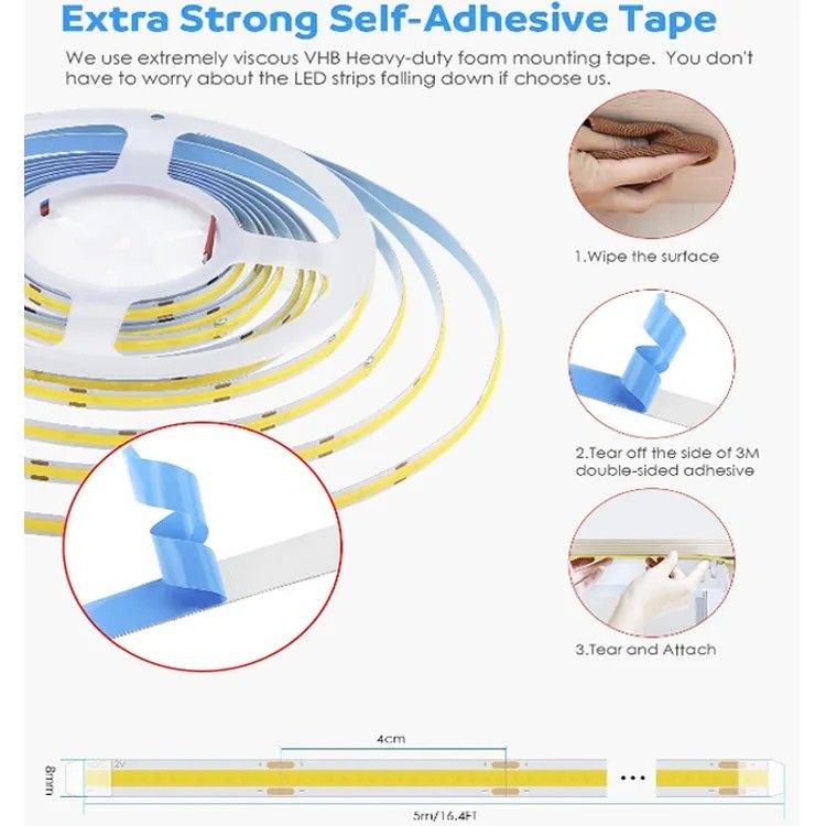 90lm/w Lampu Efisiensi Cahaya Smart COB Led Strip 12V 24V 5M 252leds untuk Iklan