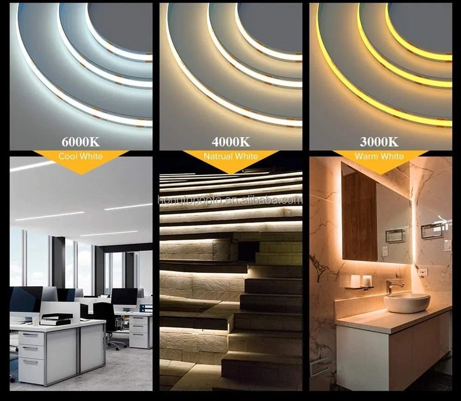 CE RoHS Disetujui Fleksibel Putih COB LED Strip dengan 3000K suhu warna