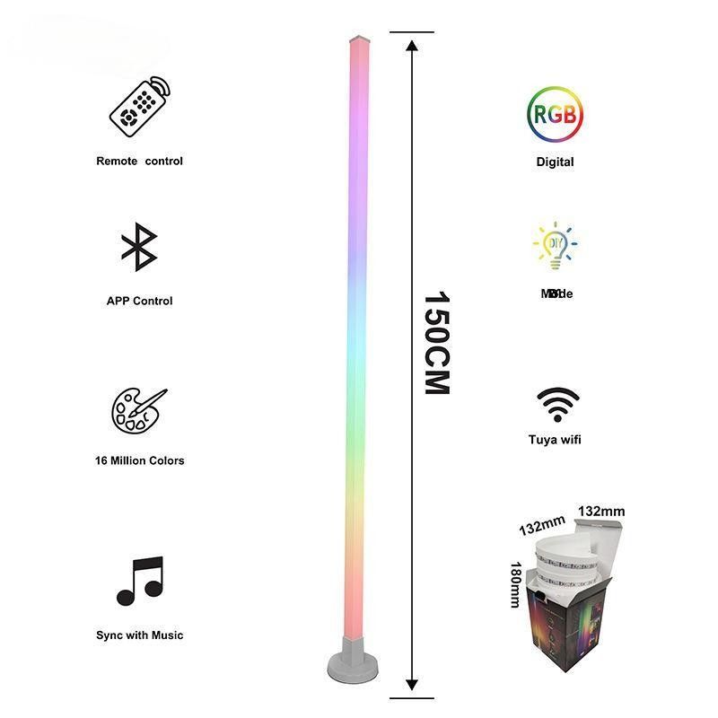 Metal Glass Shade Ambient Floor Light 150cm Colorful Remote Control Floor Lamp untuk kamar tidur