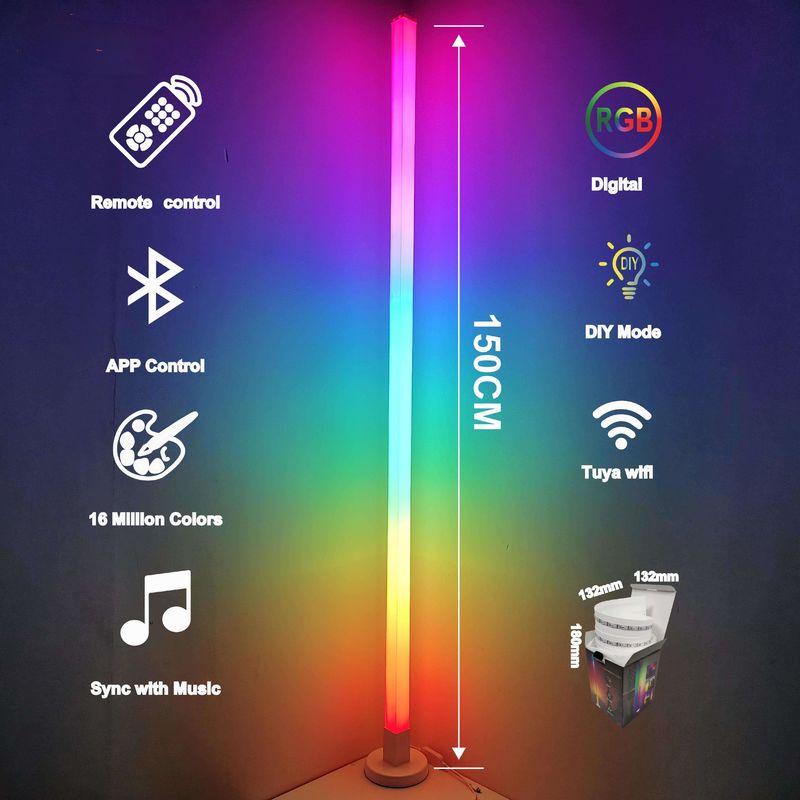 Metal Glass Shade Ambient Floor Light 150cm Colorful Remote Control Floor Lamp untuk kamar tidur