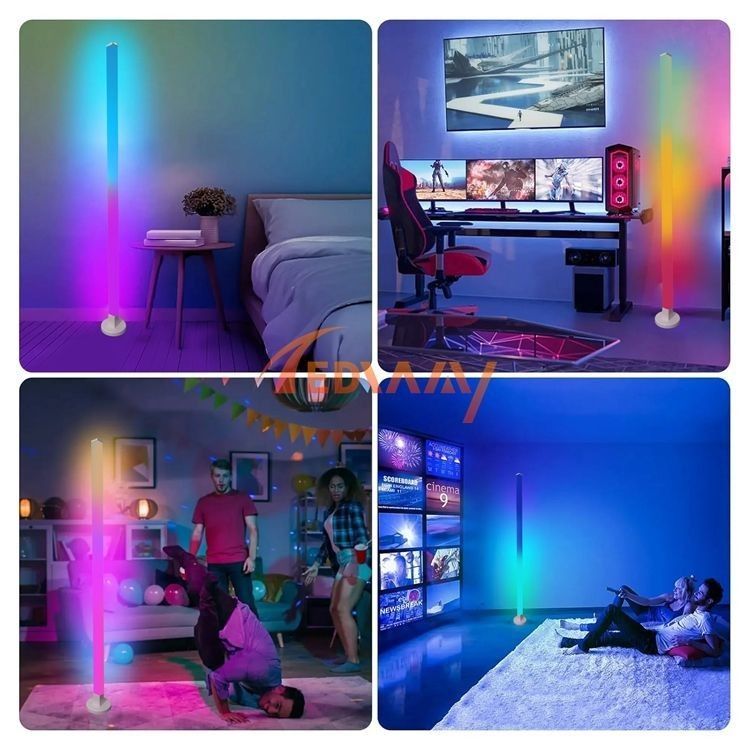 Metal Glass Shade Ambient Floor Light 150cm Colorful Remote Control Floor Lamp untuk kamar tidur