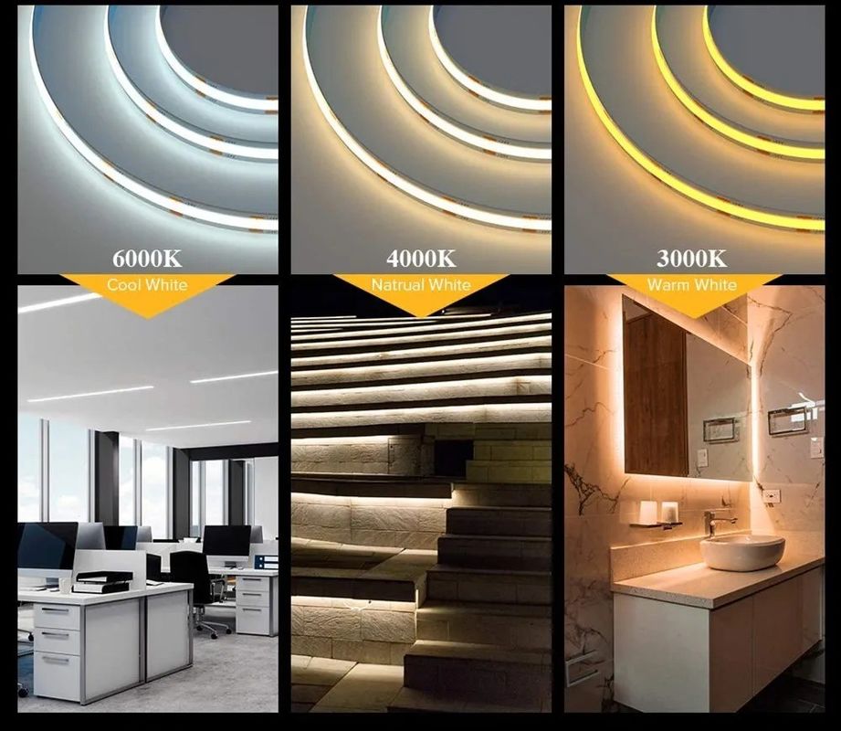12V 24V Warm Cold White Color Densitas CRI Tinggi 8mm Fleksibel LED COB Strip Light Tape