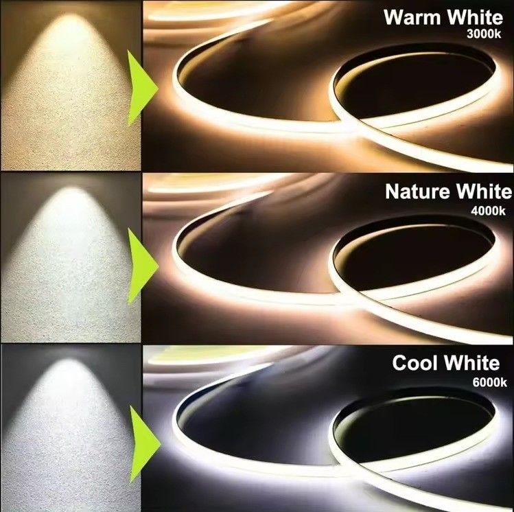 12V 24V Warm Cold White Color Densitas CRI Tinggi 8mm Fleksibel LED COB Strip Light Tape