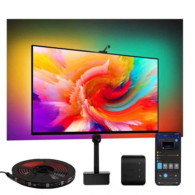 RGB Dekor Bar LED Smart TV Backlight Strip Lampu Dengan Kamera IP20 3.8m 12V untuk TV