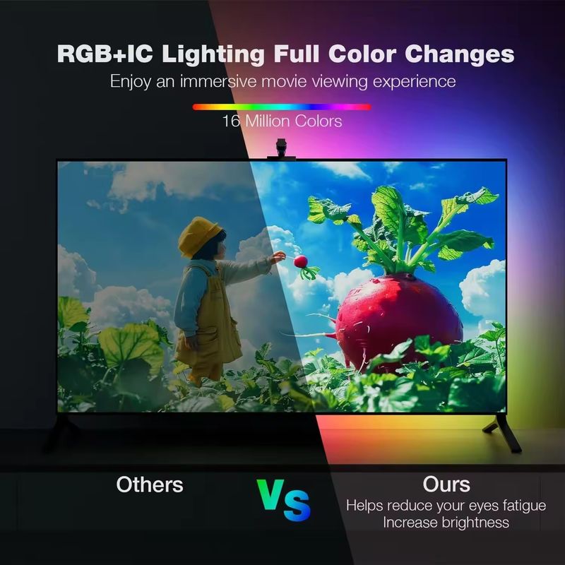 RGB Dekor Bar LED Smart TV Backlight Strip Lampu Dengan Kamera IP20 3.8m 12V untuk TV