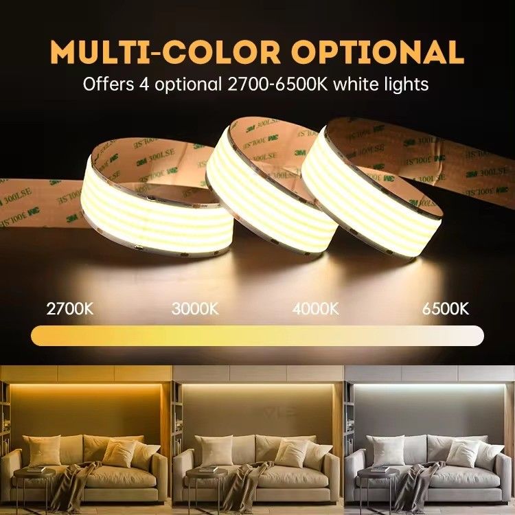 3- Ultra Wide 24V Putih Panas Putih COB LED Strip Light untuk LED Dekorasi Pencahayaan 90Ra