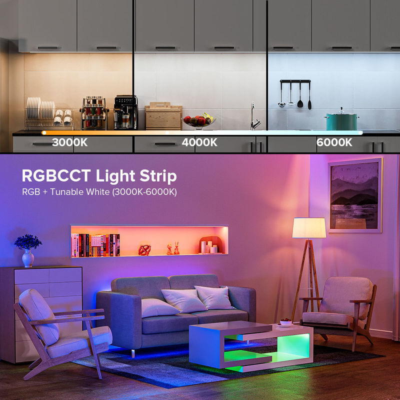 50000 Jam Umur RGBCCT COB Lampu Strip LED untuk ruang tamu dan lampu kamar tidur