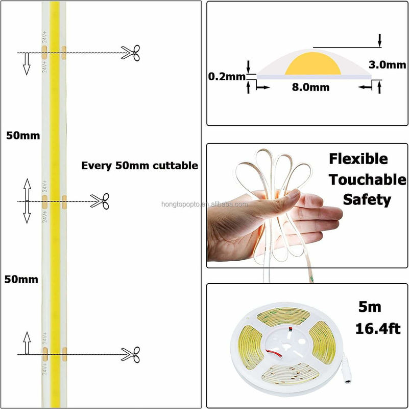 DC24V COB320 CRI80 2 Tahun High Brightness LED Tape untuk Dekorasi Luar Ruangan