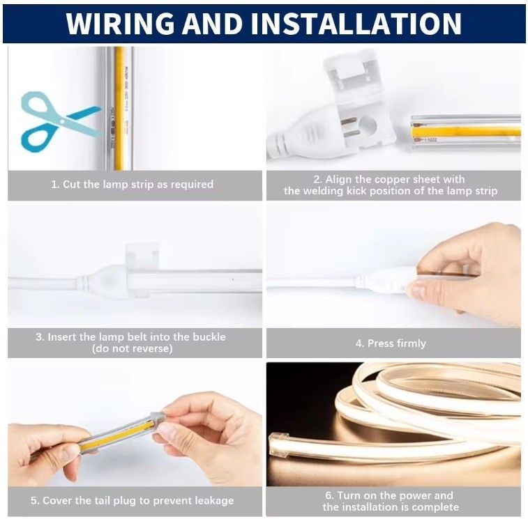 Fleksibel COB LED Strip Light 288 LED Tegangan Tinggi 110V 220V 2700K 3000K 4000K 6000K IP65
