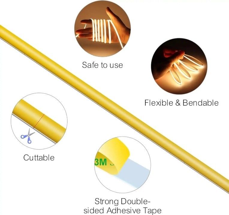 DC 12V 24V 5V Ultra Narrow 3mm Dotless COB LED Strip Light untuk Pencahayaan Fleksibel