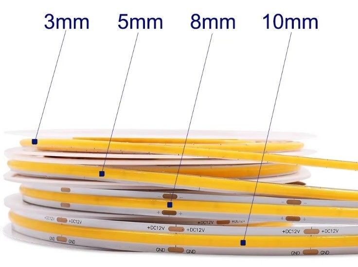 DC 12V 24V 5V Ultra Narrow 3mm Dotless COB LED Strip Light untuk Pencahayaan Fleksibel