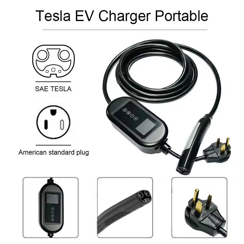 3.7KW Type 2 EV Charger dengan lampu indikator LCD dan kabel 4,5M